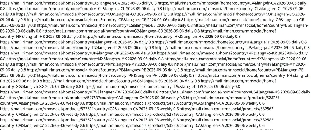 RIMAN公式サイトのサイトマップに、各国の公式モールのURLが並んでいる画面